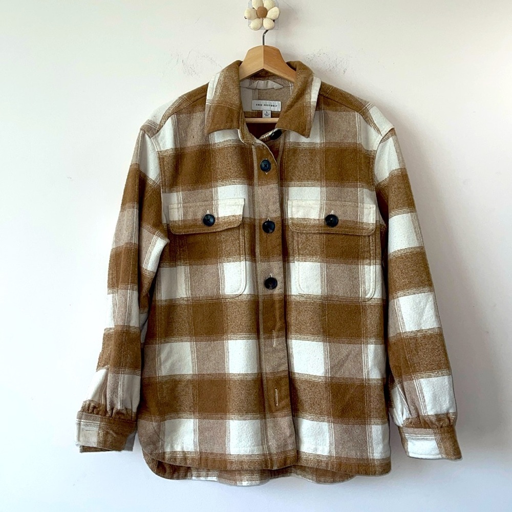 Free Assembly Brown and Cream Plaid Jacket